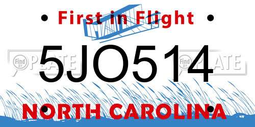 5JO514 North Carolina License Plate