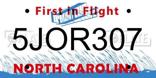 5JOR307 North Carolina License Plate