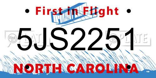 5JS2251 North Carolina License Plate