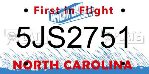 5JS2751 North Carolina License Plate