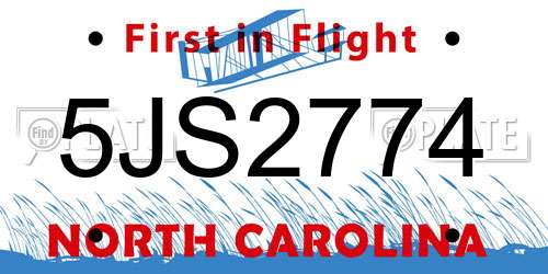 5JS2774 North Carolina License Plate