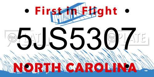 5JS5307 North Carolina License Plate