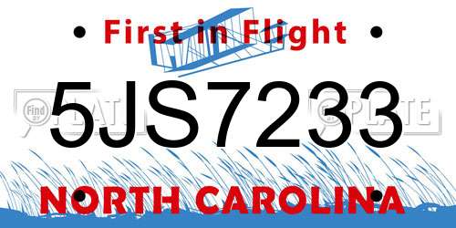 5JS7233 North Carolina License Plate