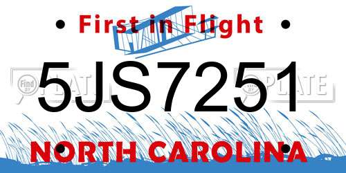 5JS7251 North Carolina License Plate