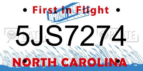 5JS7274 North Carolina License Plate