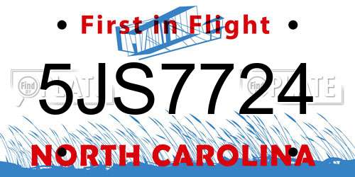 5JS7724 North Carolina License Plate