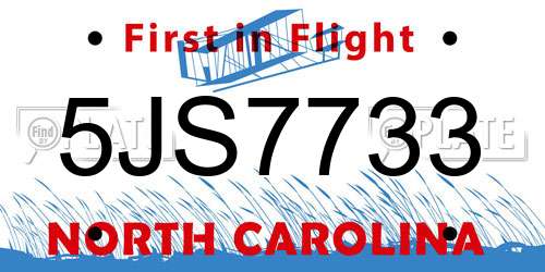 5JS7733 North Carolina License Plate