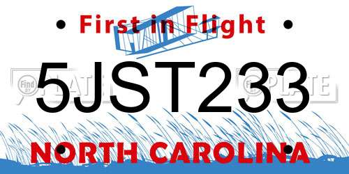 5JST233 North Carolina License Plate