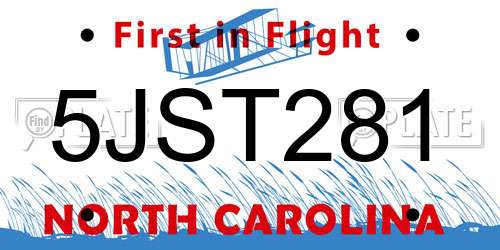 5JST281 North Carolina License Plate