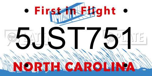 5JST751 North Carolina License Plate