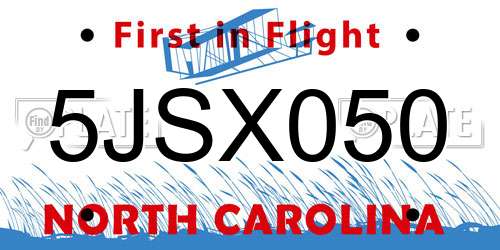 5JSX050 North Carolina License Plate