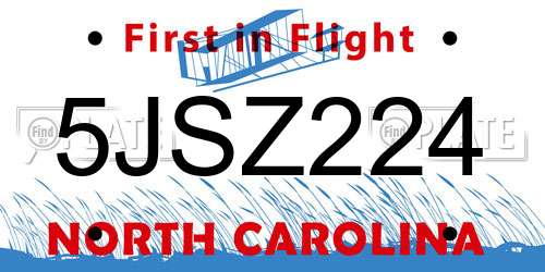 5JSZ224 North Carolina License Plate