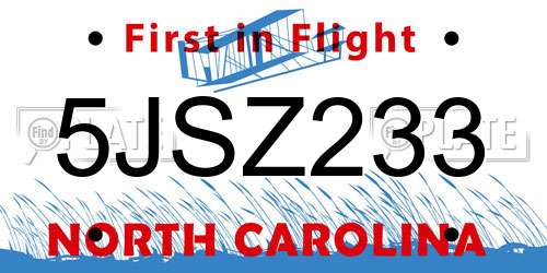 5JSZ233 North Carolina License Plate