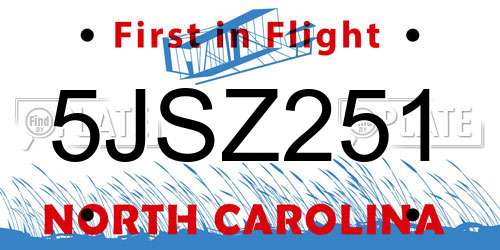 5JSZ251 North Carolina License Plate