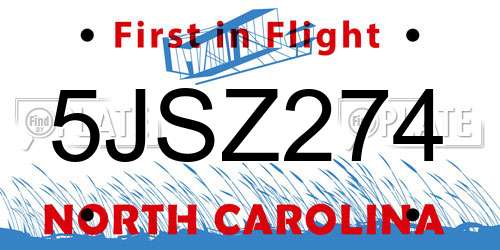5JSZ274 North Carolina License Plate