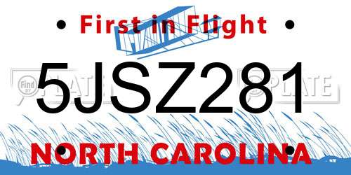 5JSZ281 North Carolina License Plate