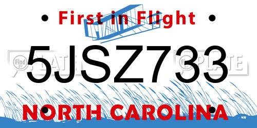 5JSZ733 North Carolina License Plate