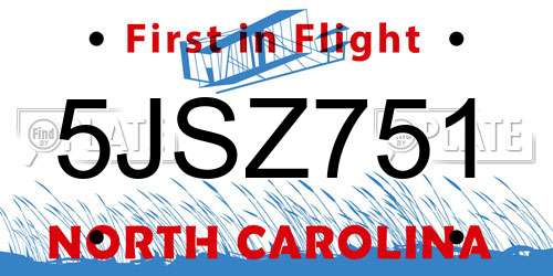 5JSZ751 North Carolina License Plate