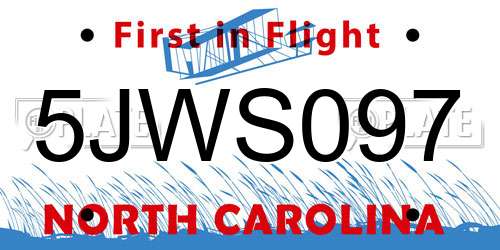 5JWS097 North Carolina License Plate