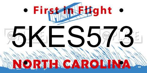 5KES573 North Carolina License Plate