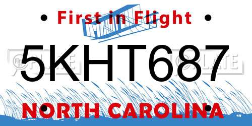 5KHT687 North Carolina License Plate