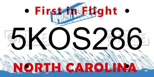 5KOS286 North Carolina License Plate