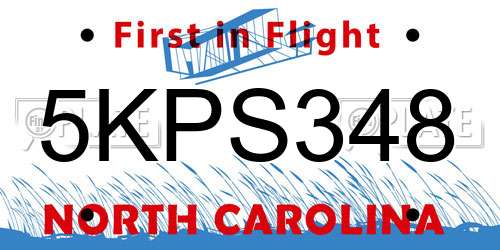 5KPS348 North Carolina License Plate