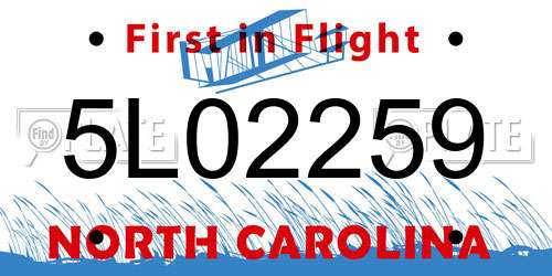 5L02259 North Carolina License Plate