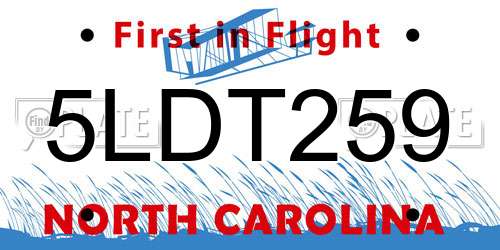 5LDT259 North Carolina License Plate