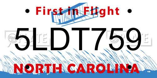 5LDT759 North Carolina License Plate