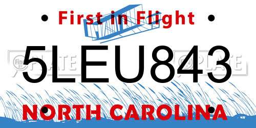 5LEU843 North Carolina License Plate