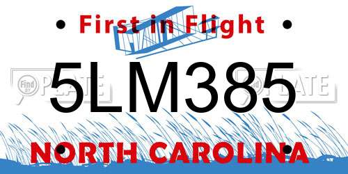 5LM385 North Carolina License Plate
