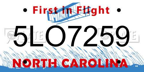 5LO7259 North Carolina License Plate