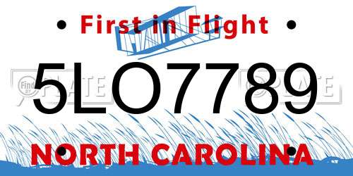 5LO7789 North Carolina License Plate