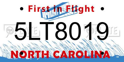 5LT8019 North Carolina License Plate