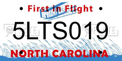 5LTS019 North Carolina License Plate