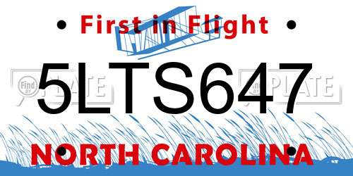 5LTS647 North Carolina License Plate