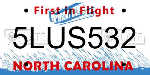 5LUS532 North Carolina License Plate