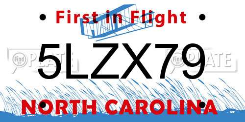 5LZX79 North Carolina License Plate