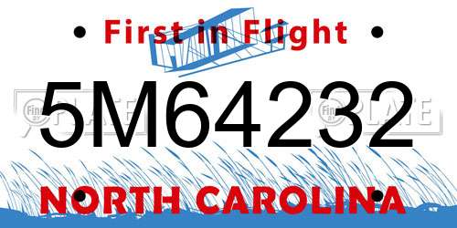 5M64232 North Carolina License Plate