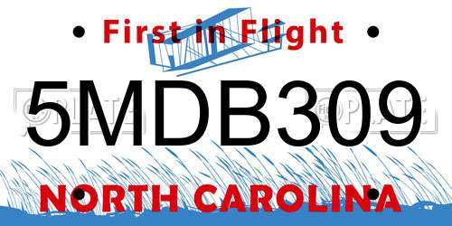 5MDB309 North Carolina License Plate