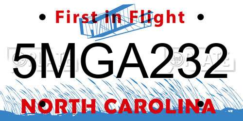 5MGA232 North Carolina License Plate