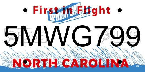 5MWG799 North Carolina License Plate