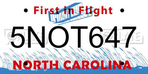 5NOT647 North Carolina License Plate