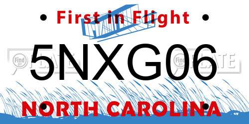 5NXG06 North Carolina License Plate