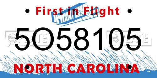 5O58105 North Carolina License Plate
