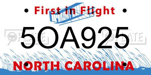 5OA925 North Carolina License Plate