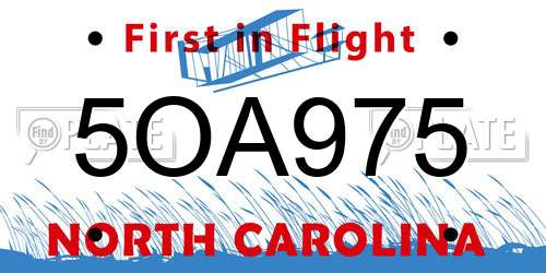 5OA975 North Carolina License Plate