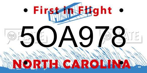 5OA978 North Carolina License Plate