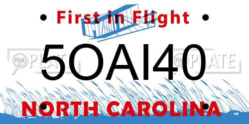 5OAI40 North Carolina License Plate